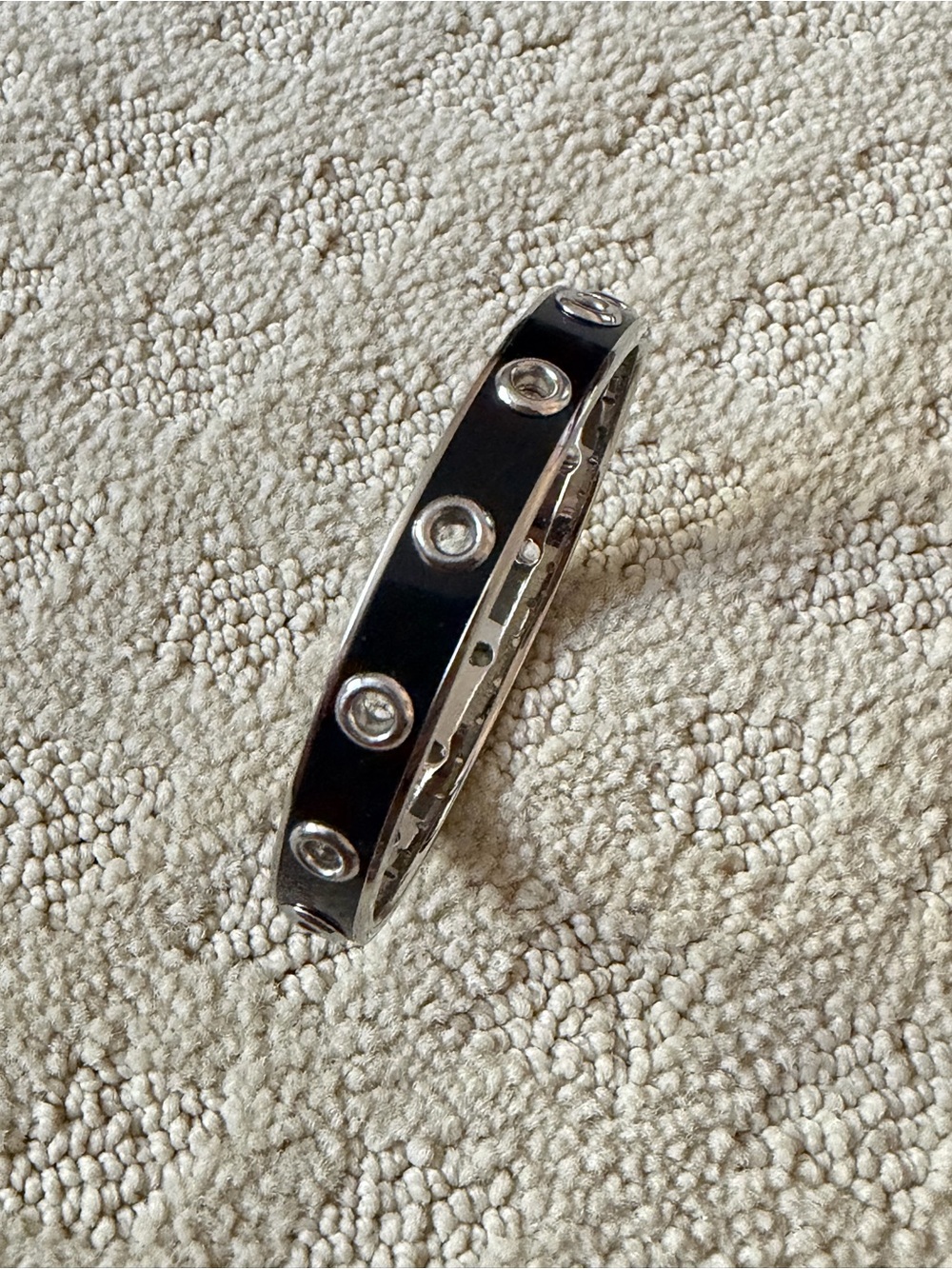 Black and Silver Crystal Accent Women's Bangle Bracelet